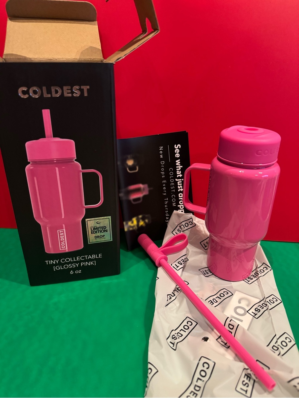 Coldest Glossy Pink Tiny Collectable  Drink Mug with Straw - 6 oz - Picture 8 of 8
